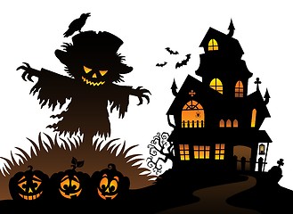Image showing Halloween scarecrow silhouette theme 3