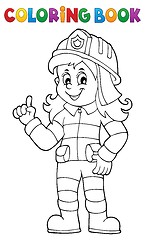 Image showing Coloring book firefighter woman 1