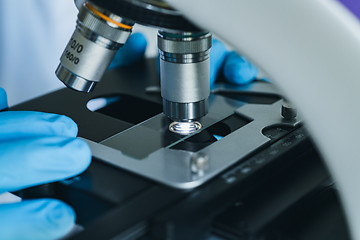 Image showing Microscope close-up shot in the laboratory