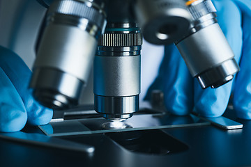 Image showing Microscope close-up shot in the laboratory