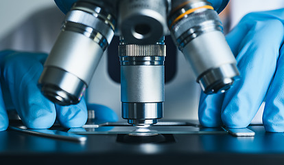 Image showing Microscope close-up shot in the laboratory