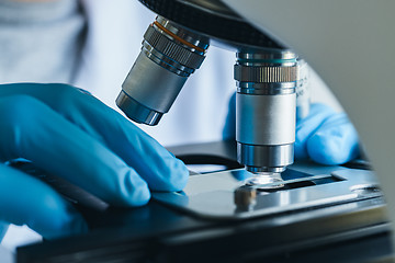 Image showing Microscope close-up shot in the laboratory