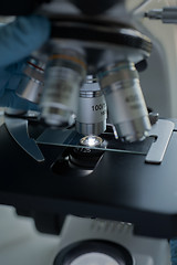 Image showing Microscope close-up shot in the laboratory