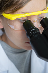 Image showing Scientist looking through a microscope