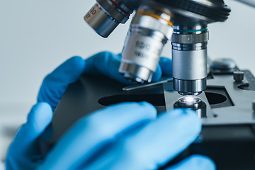 Image showing Microscope close-up shot in the laboratory