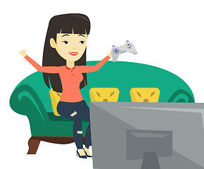 Image showing Woman playing video game vector illustration.