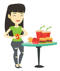 Image showing Woman suffering from heartburn vector illustration