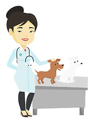 Image showing Veterinarian examining dogs vector illustration.