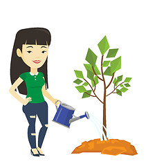 Image showing Woman watering tree vector illustration.