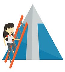 Image showing Business woman climbing on mountain.