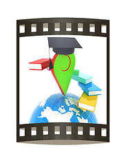 Image showing Pointer of education in graduation hat with books around and Ear