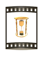 Image showing Golden Hourglass. 3d illustration. The film strip.