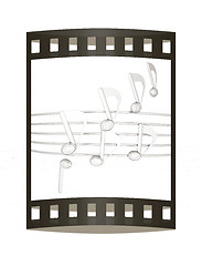 Image showing music notes  background. 3D illustration. The film strip.