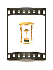 Image showing Golden Hourglass. 3d illustration. The film strip.