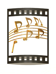 Image showing music notes  background. 3D illustration. The film strip.