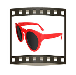 Image showing Cool red sunglasses. 3d illustration. The film strip.
