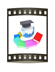 Image showing Earth of education with books around and graduation hat. Global 