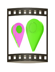 Image showing Realistic 3d pointer of map. 3d illustration. The film strip.