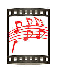 Image showing music notes  background. 3D illustration. The film strip.