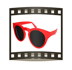 Image showing Cool red sunglasses. 3d illustration. The film strip.