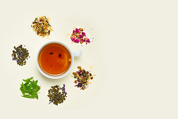 Image showing Cup of tea, placer of dry fruit tea