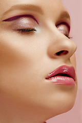 Image showing Beauty face of young fashion model woman with bright eyes and lips