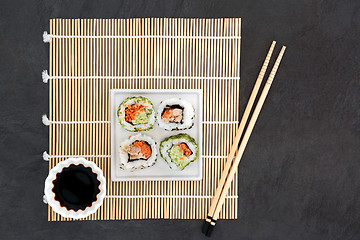 Image showing Sushi and Soy Sauce