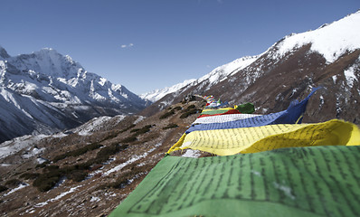 Image showing Buddhist prayer flags in Himalayas