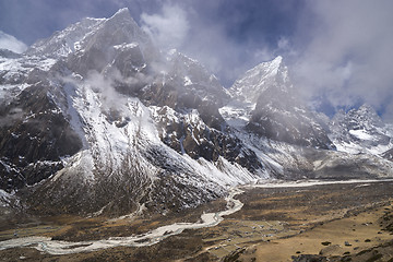 Image showing Pheriche valley with Taboche and cholatse peaks