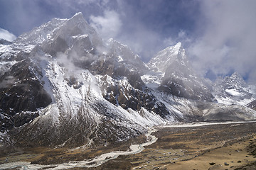 Image showing Pheriche valley with Taboche and cholatse summits. Everest base 