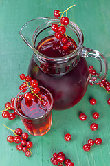 Image showing Red currant juice in glass with fruits