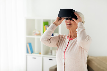 Image showing old woman in virtual reality headset or 3d glasses