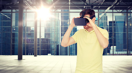 Image showing happy man in virtual reality headset or 3d glasses