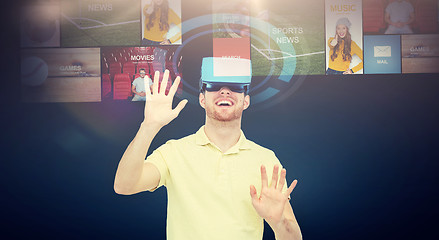 Image showing happy man in virtual reality headset or 3d glasses