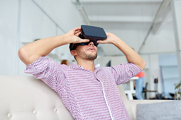 Image showing happy man with virtual reality headset at office