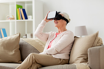 Image showing old woman in virtual reality headset or 3d glasses