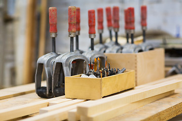 Image showing drills and woodworking tools at workshop