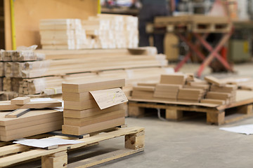 Image showing wooden boards at workshop or woodworking plant