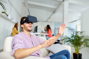 Image showing happy man with virtual reality headset at office