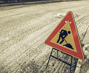 Image showing Vintage looking Road works