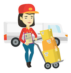 Image showing Delivery courier with cardboard boxes.