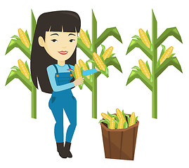 Image showing Farmer collecting corn vector illustration.