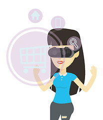 Image showing Woman in virtual reality headset shopping online.