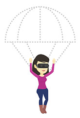 Image showing Happy woman in vr headset flying with parachute.