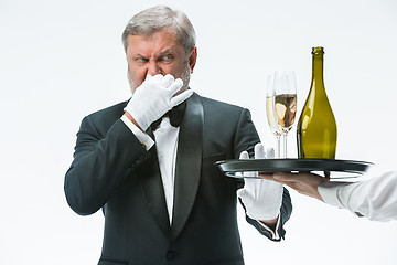 Image showing Man complaining for the bad drink