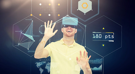 Image showing happy man in virtual reality headset or 3d glasses