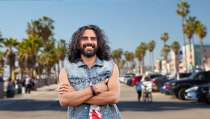 Image showing hippie man in demin vest at venice beach in la