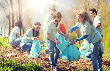 Image showing volunteers with garbage bags cleaning park area