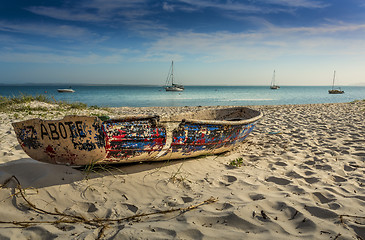 Image showing Yachts moored offshore Port Stephens Australia