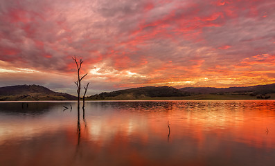 Image showing Sunset lake side